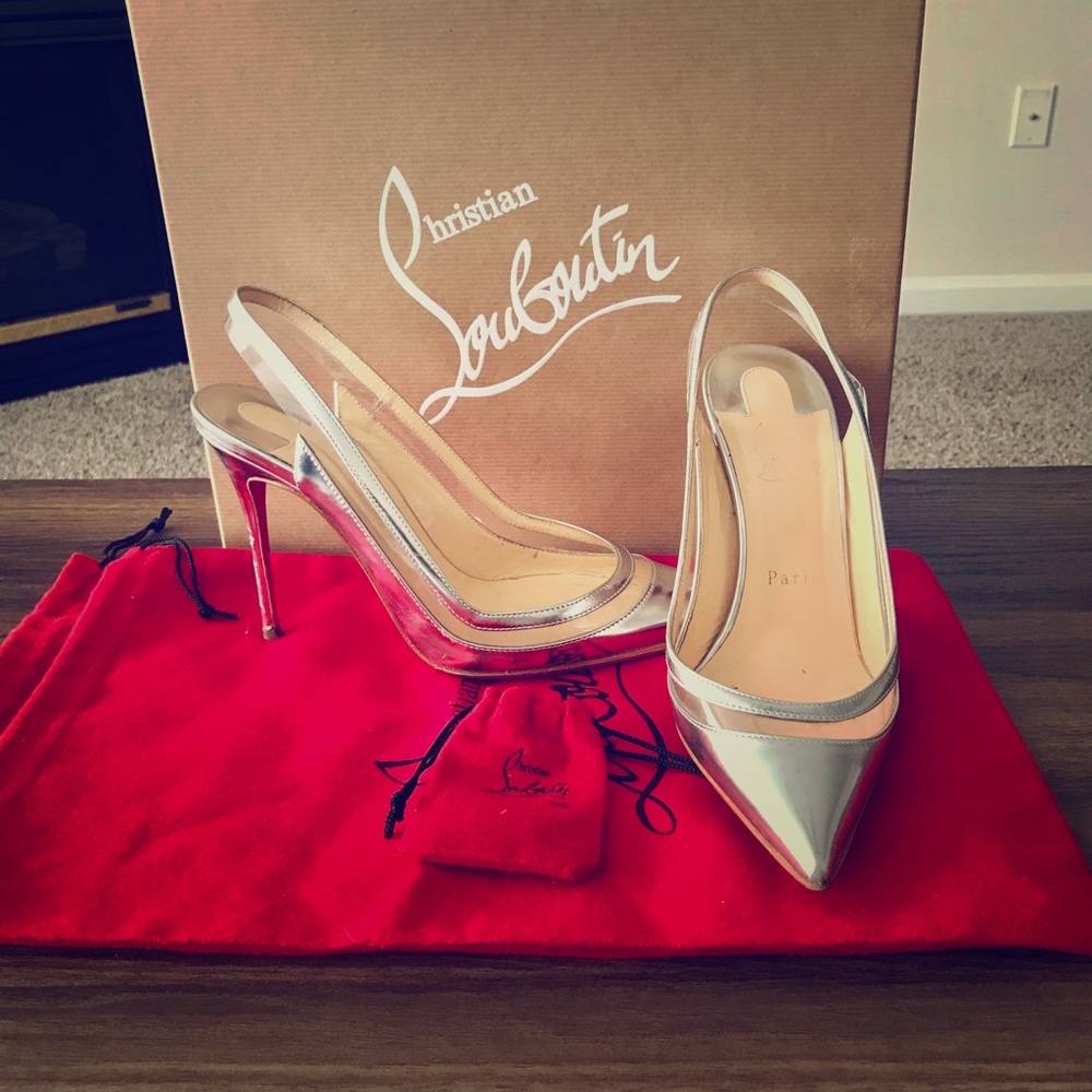 Christian Louboutin Silver Pauline SlingBack 100mm